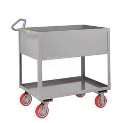 Shelf Utility Cart: 54″ OAL, 24″ OAW, 38″ OAH, Steel, Gray (2) Swivel & (2) Rigid, Replaceable Wheels, Polyurethane Wheels