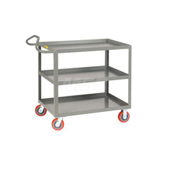 Shelf Utility Cart: 65.5″ OAL, 30″ OAW, 35″ OAH, Steel, Gray (2) Swivel & (2) Rigid, Replaceable Wheels, Polyurethane Wheels