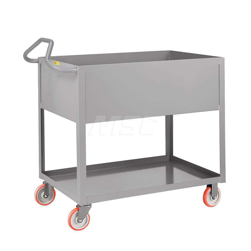 Shelf Utility Cart: 54″ OAL, 24″ OAW, 35″ OAH, Steel, Gray (2) Swivel & (2) Rigid, Permanent Wheels, Polyurethane Wheels