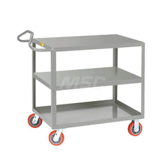 Shelf Utility Cart: 41.5″ OAL, 24″ OAW, 35″ OAH, Steel, Gray (2) Swivel & (2) Rigid, Replaceable Wheels, Polyurethane Wheels