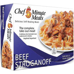 Chef Minute Meals - Emergency Preparedness Supplies Type: Ready-to-Eat Beef Stroganoff Meal Contents/Features: Heater Pad & Activator Solution; Cutlery Kit w/Utensils, Salt & Pepper Packets; 9-oz Entr e - Best Tool & Supply