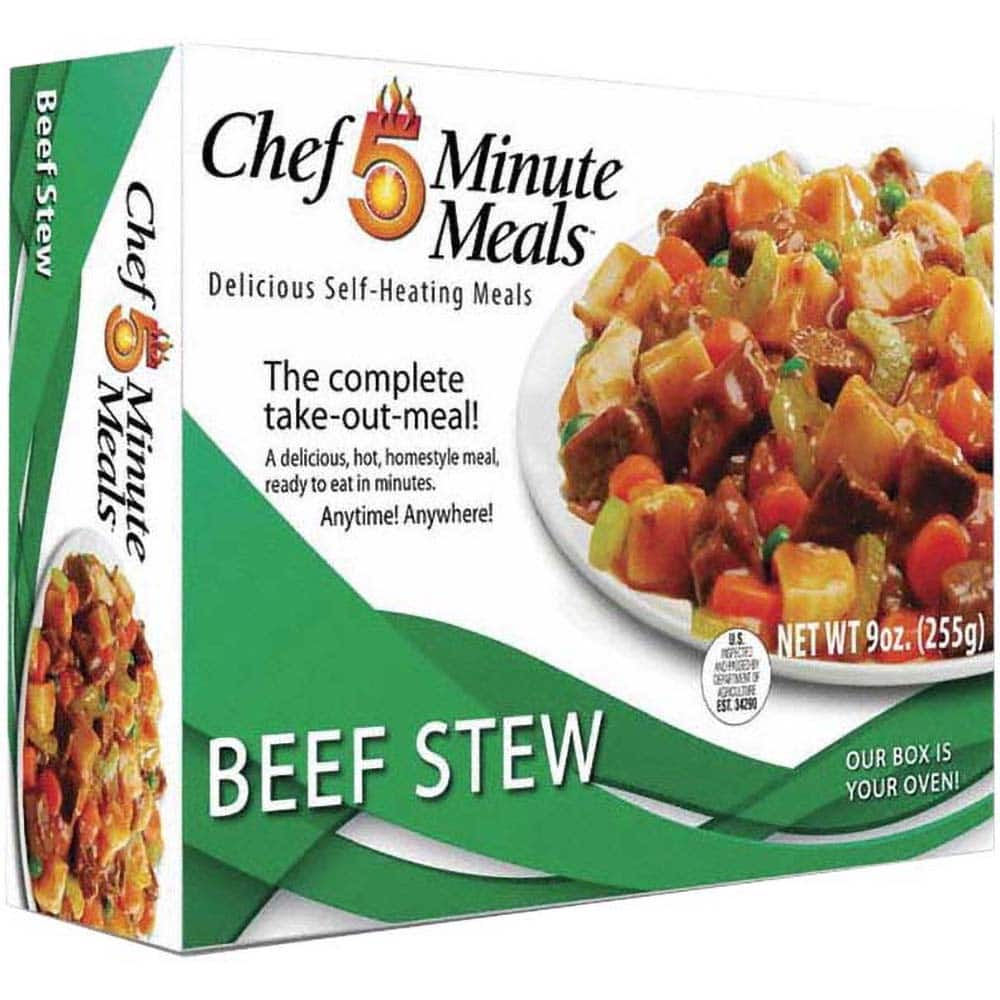 Chef Minute Meals - Emergency Preparedness Supplies Type: Ready-to-Eat Beef Stew Meal Contents/Features: Heater Pad & Activator Solution; Cutlery Kit w/Utensils, Salt & Pepper Packets; 9-oz Entr e - Best Tool & Supply