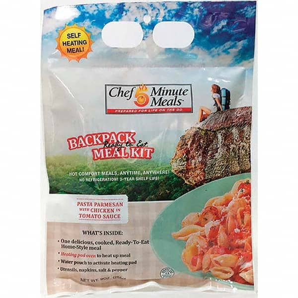 Chef Minute Meals - Emergency Preparedness Supplies Type: Ready-to-Eat Chicken Parm Meal Contents/Features: Heater Pad & Activator Solution; Cutlery Kit w/Utensils, Salt & Pepper Packets; 9-oz Entr e - Best Tool & Supply