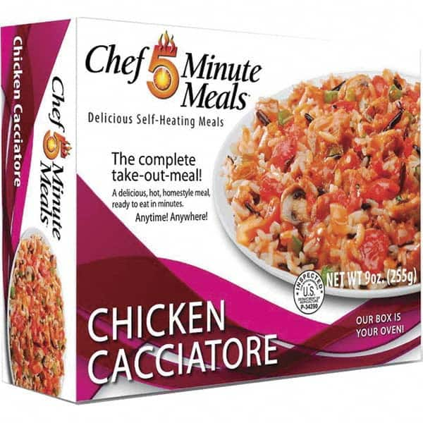 Chef Minute Meals - Emergency Preparedness Supplies Type: Ready-to-Eat Chicken Caciatore Meal Contents/Features: Heater Pad & Activator Solution; Cutlery Kit w/Utensils, Salt & Pepper Packets; 9-oz Entr e - Best Tool & Supply