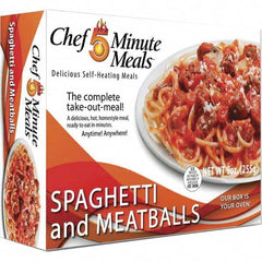 Chef Minute Meals - Emergency Preparedness Supplies Type: Ready-to-Eat Spaghetti and Meat Ball Meal Contents/Features: Heater Pad & Activator Solution; Cutlery Kit w/Utensils, Salt & Pepper Packets; 9-oz Entr e - Best Tool & Supply