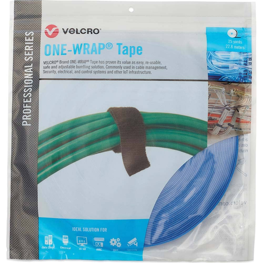 Velcro Brand - Cable Ties; Cable Tie Type: Reusable Cable Tie ; Material: Hook and Loop ; Color: Blue ; Overall Length (Feet): 75 ; Overall Length (Decimal Inch): 300.00000 ; Maximum Bundle Diameter (Inch): 0.5 - Exact Industrial Supply