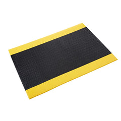 Anti-Fatigue Mat: 12' Length, 3' Wide, 3/8″ Thick, Polyvinylchloride Pebbled, Black & Yellow, Dry