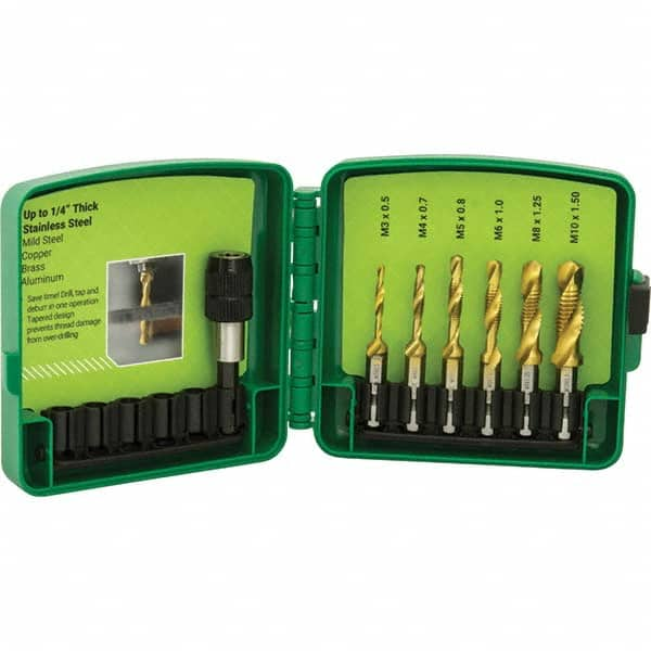 Greenlee - Combination Drill & Tap Sets Minimum Thread Size (mm): M3x0.50 Maximum Thread Size (mm): M10x1.50 - Best Tool & Supply