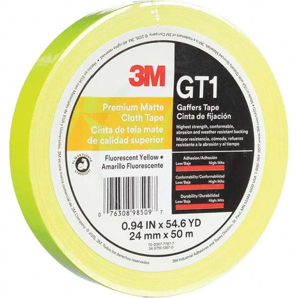 3M - 50m x 24mm x 11 mil Fluorescent Yellow Cotton Cloth Gaffers Tape - Best Tool & Supply