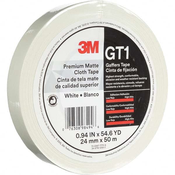 3M - 50m x 24mm x 11 mil White Cotton Cloth Gaffers Tape - Best Tool & Supply