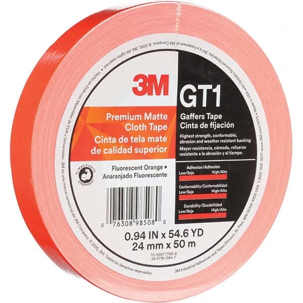 3M - 50m x 24mm x 11 mil Fluorescent Orange Cotton Cloth Gaffers Tape - Best Tool & Supply