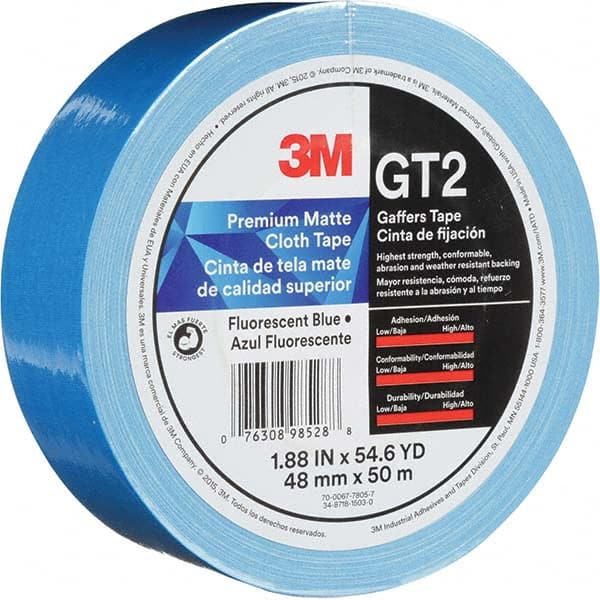 3M - 50m x 48mm x 11 mil Fluorescent Blue Cotton Cloth Gaffers Tape - Best Tool & Supply