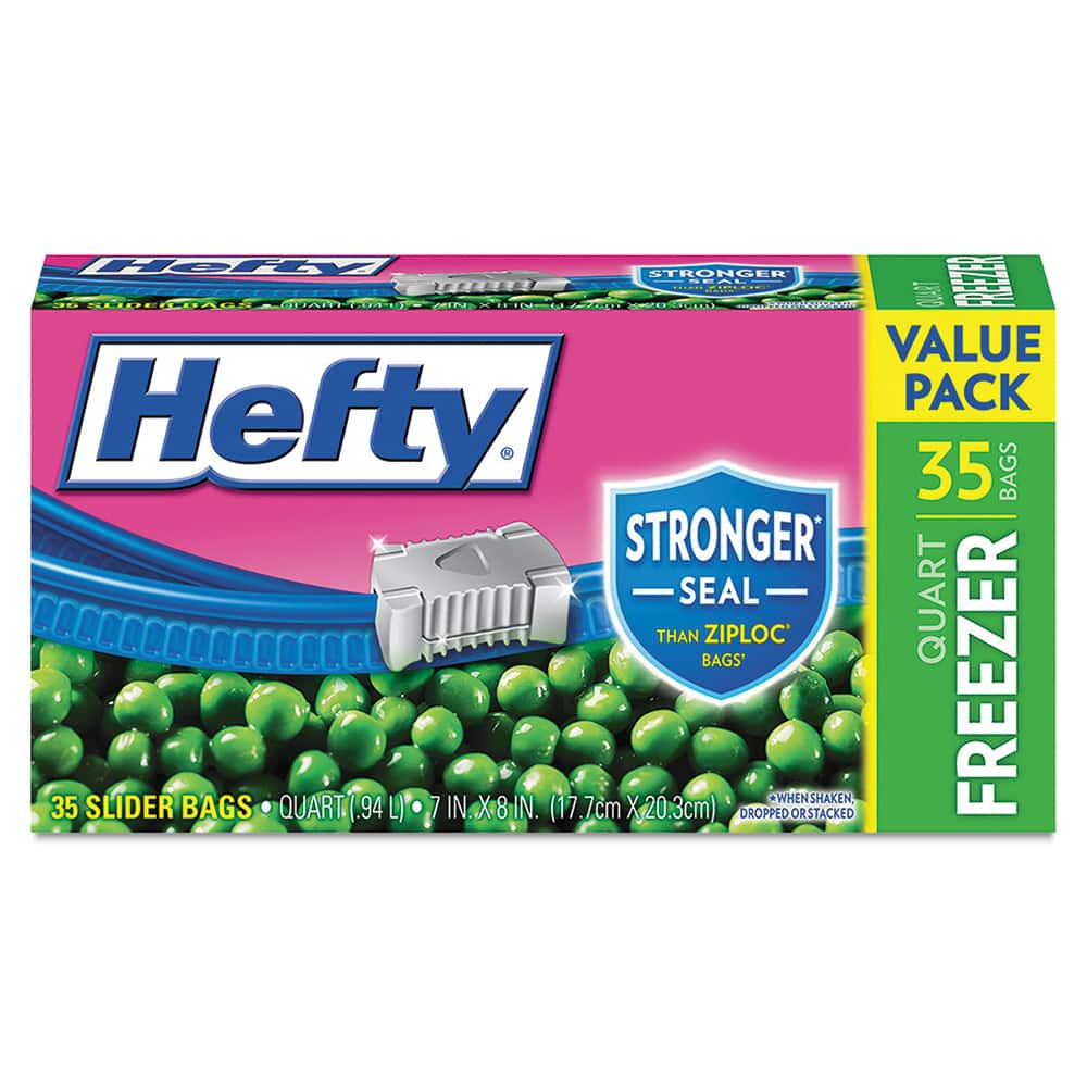 Hefty - Reclosable Food & Sandwich Bags; Volume Capacity: 1 Qt. ; Width (Inch): 7 ; Container Shape: Rectangle ; Height (Inch): 8 ; Material: Plastic ; Thickness (mil): 2.5000 - Exact Industrial Supply