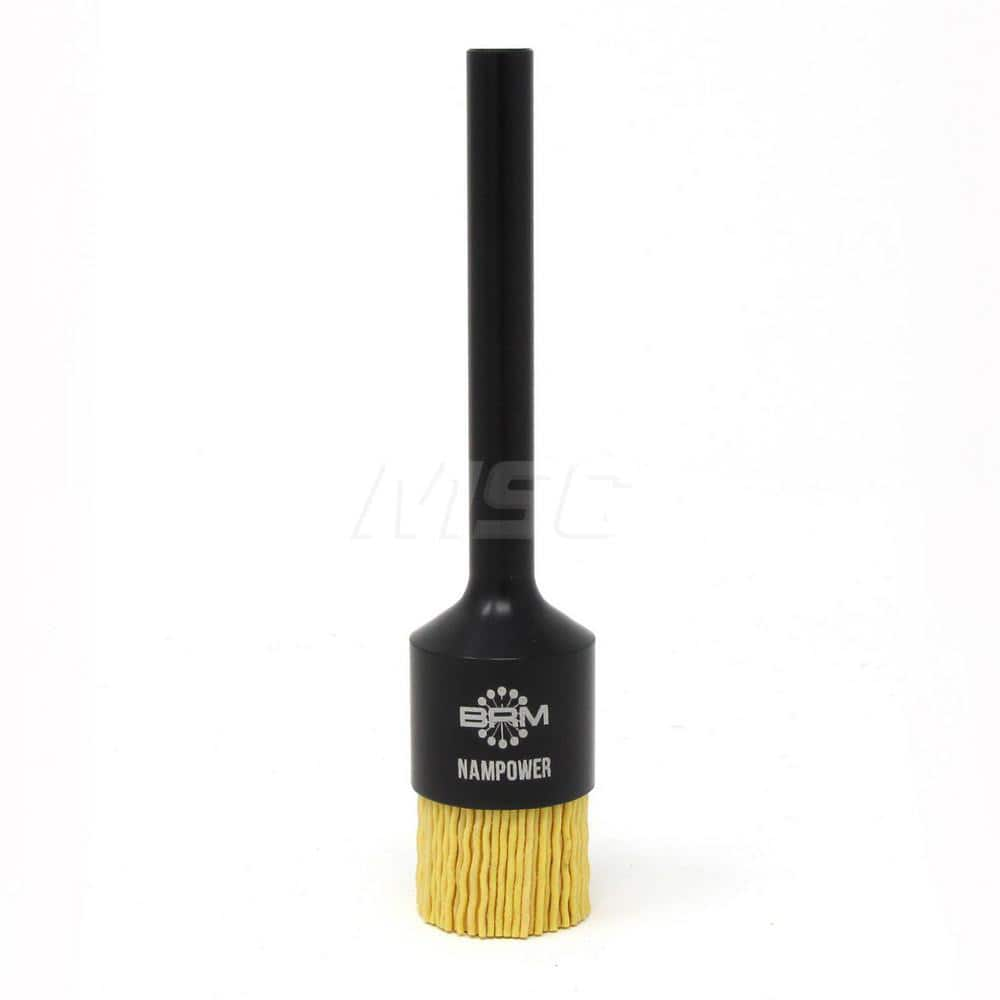 End Brushes: 25.4 mm Dia, 0.04″ Wire Dia, Ceramic & Nylon, Crimped Wire 3/4″ Trim Length, 3/8″ Shank Dia, 10,000 Max RPM