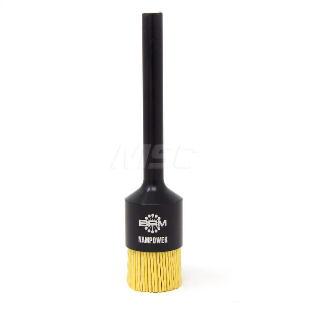 End Brushes: 25.4 mm Dia, 0.035″ Wire Dia, Ceramic & Nylon, Crimped Wire 3/4″ Trim Length, 3/8″ Shank Dia, 10,000 Max RPM