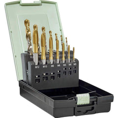 Tap Set: 3 Flute, Plug, High Speed Steel, TiN Finish 6H Class of Fit, Right Hand, 14 Pc