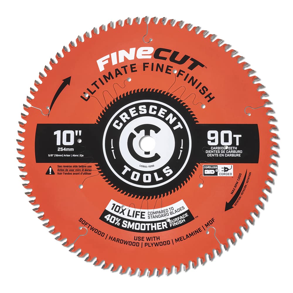 Wet & Dry Cut Saw Blade: 10″ Dia, 5/8″ Arbor Hole, 0.091″ Kerf Width, 90 Teeth Use on Finishing & Paneling