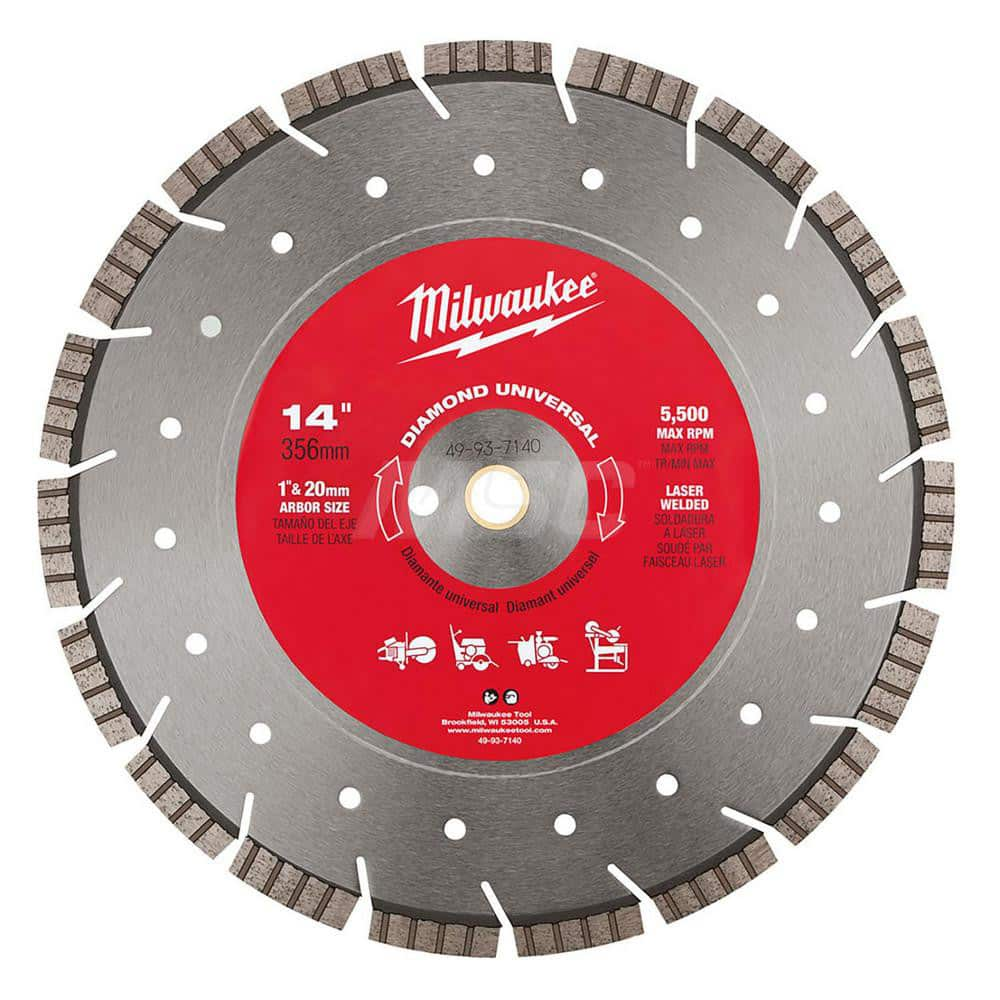 Wet & Dry Cut Saw Blade: 14″ Dia, 1″ Arbor Hole, 1/8″ Kerf Width Use on Cured Concrete, Green Concrete, Asphalt, Block, Stone, Granite, Piling, Overlay, Brick, Block combination & Reinforced Concrete, Standard Arbor