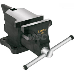 Bench Vise: 5″ Jaw Width, 3-1/2″ Jaw Opening, 2-1/2″ Throat Depth Stationary, Drop Forged Steel