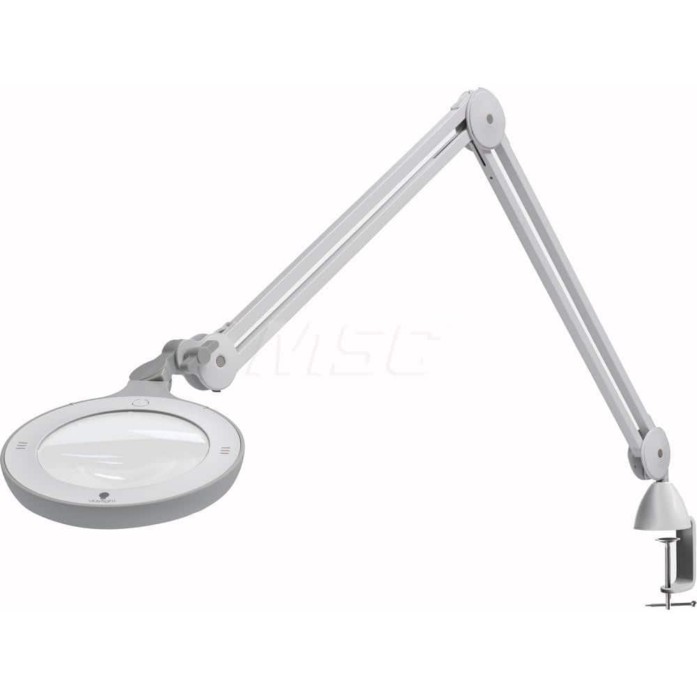 Task Light: LED, 41.7322″ Reach, Gooseneck Arm, Clamp Screw, White 12V, 9 Watts, 1.75x & 2.25x Magnification