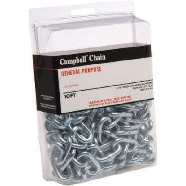 Campbell - Weldless Chain; Type: Passing Link Chain ; Load Capacity (Lb.): 450 ; Trade Size: 3/16 ; Chain Diameter (Decimal Inch): 0.4000 ; Finish/Coating: Zinc Plated ; PSC Code: 4010 - Exact Industrial Supply