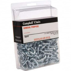 Campbell - Weldless Chain; Type: Passing Link Chain ; Load Capacity (Lb.): 450 ; Trade Size: 3/16 ; Chain Diameter (Decimal Inch): 0.4000 ; Finish/Coating: Zinc Plated ; PSC Code: 4010 - Exact Industrial Supply