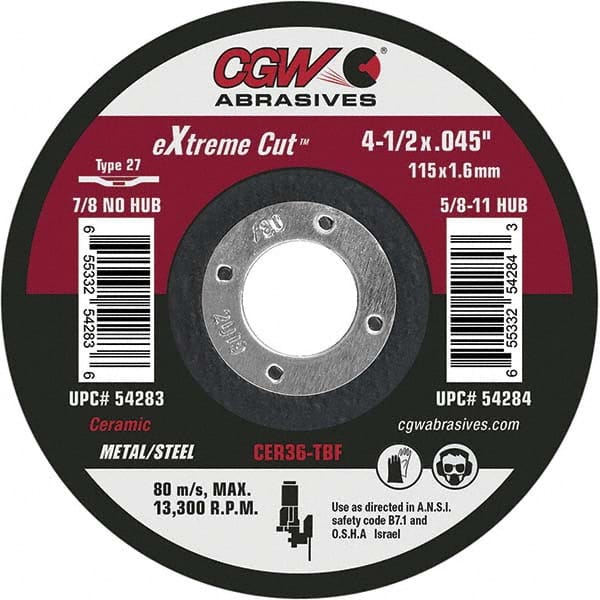 CGW Abrasives - Cutoff Wheels Tool Compatibility: Angle Grinders Wheel Diameter (Inch): 4-1/2 - Best Tool & Supply