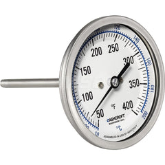 Bimetal & Dial Thermometers; Type: Bi-Metal Thermometer; Mount: Back Connected; Stem Length (Inch): 2-1/2; Dial Diameter: 3; Minimum Temperature (F): 50.000; Minimum Temperature (C): 10.00; Maximum Temperature (F): 400.000; Maximum Temperature (C): 200.00