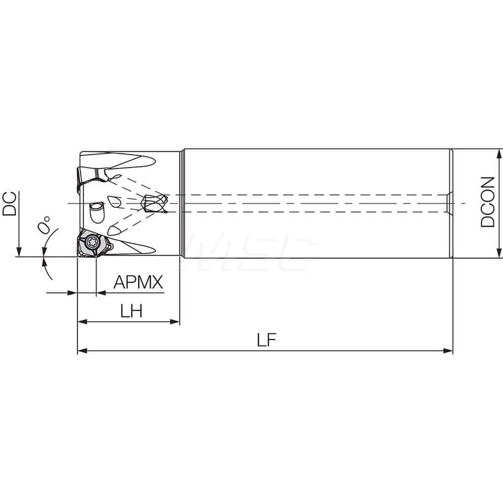 Indexable Square-Shoulder End Mill:  MFWN90025RS25052T,  0.9843'' Cut Dia,  Cylindrical Shank Uses  2,  Through Coolant,  120.00 mm OAL