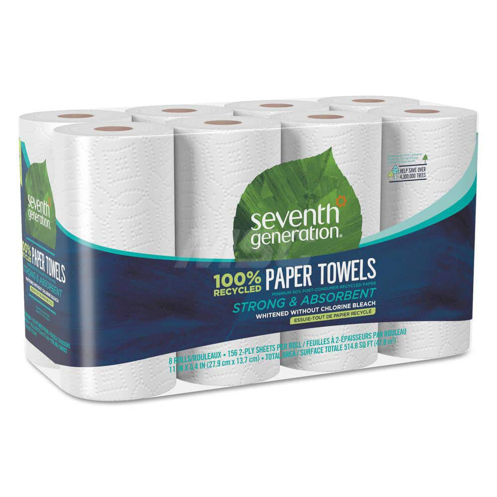 Paper Towels: Continuous Roll, 8 Rolls, Roll, 2 Ply, Recycled Fiber, White 11″ Wide, 64' Roll Length, 156 Sheets