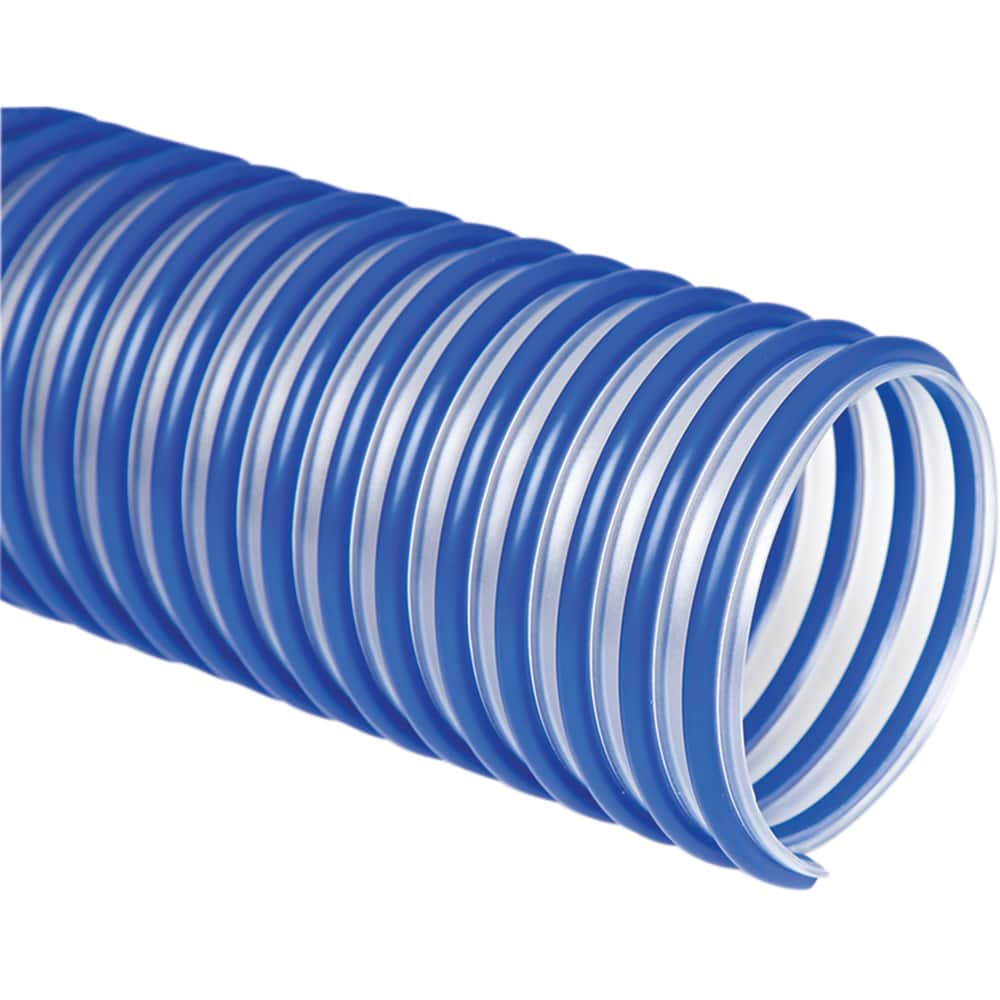 Duct Hose: Urethane, 7″ ID, 10 Hg Vac Rating, 21 psi 25' Long, -40 to 200 ° F, Clear & Blue