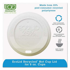 ECO PRODUCTS - EcoLid 25% Recy Content Hot Cup Lid, White, Fits 8 oz Hot Cups, 100/PK, 10 PK/CT - Best Tool & Supply