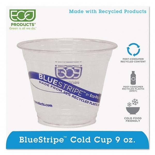 ECO PRODUCTS - BlueStripe 25% Recycled Content Cold Cups, 9 oz, Clear/Blue, 50/Pk, 20 Pk/Ct - Best Tool & Supply