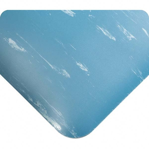 Anti-Fatigue Mat: 46' Length, 2' Wide, 7/8″ Thick, Vinyl, Beveled Edge, Heavy-Duty Marbled, Blue, Dry