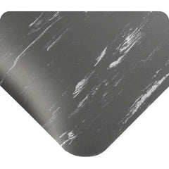 Anti-Fatigue Mat: 4' Length, 3' Wide, 1/2″ Thick, Vinyl, Beveled Edge, Medium-Duty Marbled, Charcoal, Dry