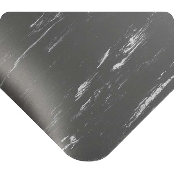 Anti-Fatigue Mat: 14' Length, 3' Wide, 1/2″ Thick, Vinyl, Beveled Edge, Medium-Duty Marbled, Charcoal, Dry