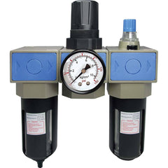 FRL Combination Unit: 3/8 NPT, Intermediate with Pressure Gauge 74.15 SCFM, 145 Max psi, Aluminum Bowl, Automatic Drain