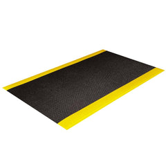 Anti-Fatigue Mat: 75' Length, 4' Wide, 9/16″ Thick, Polyvinylchloride & Vinyl Pebbled, Black & Yellow, Dry