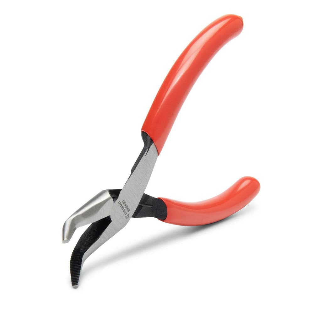 Bent Nose Pliers; Jaw Texture: Serrated; Overall Length (Inch): 9.15; Jaw Length: 1.22 in; Jaw Width: 0.09 in; Jaw Bend: 1; Handle Type: Dipped; Maximum Jaw Opening: 0.90 in; Jaw Length (mm): 1.22 in; Side Cutter: No; Jaw Length (Inch): 1.22 in; Jaw Width