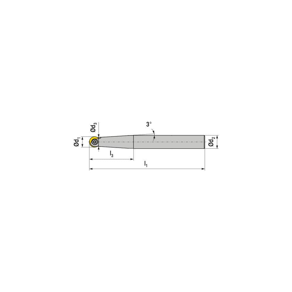 Indexable Ball Nose End Mill: 20 mm Cut Dia, Solid Carbide, 190 mm OAL Uses (2) ROHX & ROGX Inserts, 25 mm Cylindrical Shank