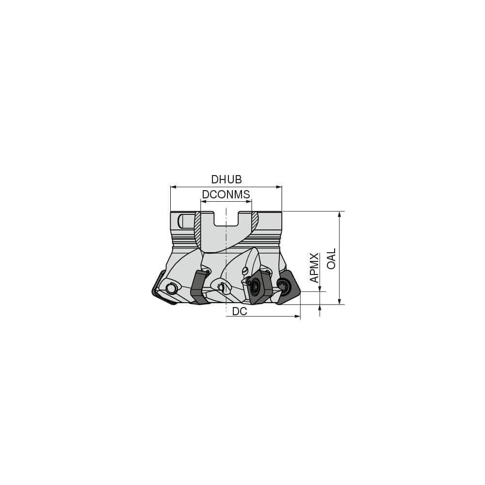 Indexable High-Feed Face Mill: 32 to 40 mm Cut Dia, 16 mm Arbor Hole Takes (4) XDLX 09T3.. Insert, Through Coolant