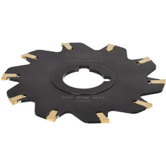 Indexable Slotting Cutter: 0.122'' Cutting Width, 4.9212'' Cutter Dia, Arbor Hole Connection, 1.339'' Depth of Cut, 1.25'' Hole, Neutral Self Clamping, Uses 8 SS Inserts, 8 Teeth, Straight, Positive, Steel, Black Oxide Finish