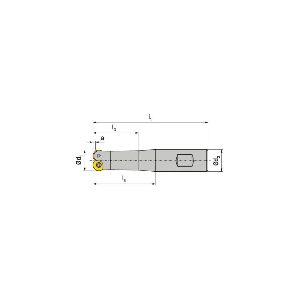 Indexable Ball Nose End Mills; Milling Diameter: 12.00 mm; Maximum Depth Of Cut: 1.30 mm; Maximum Ramping Angle: 0.0; Shank Diameter: 12.00 mm; Shank Type: Weldon Flat; Compatible Insert Style: RDHX; Compatible Insert Size Code: RDHX 0501..; Toolholder St