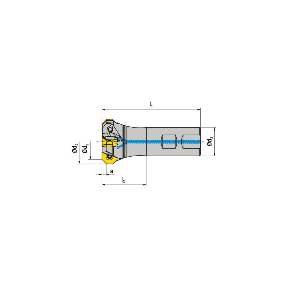 Indexable Chamfer & Angle End Mills; Minimum Cutting Diameter (mm): 40.00; Maximum Cutting Diameter (mm): 50.10; Lead Angle: 45; Maximum Depth of Cut (mm): 3.50; Compatible Insert Size Code: OAKU / XAHT 0605; Shank Type: Weldon Flat; Shank Diameter (Inch)