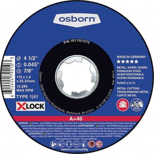 Osborn - 4-1/2 x 0.045, 7/8" Hole 46 Grit Aluminum Oxide Cutoff Wheel - Best Tool & Supply