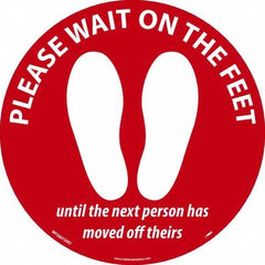 Please Wait on the Feet Until the Next Person Has Moved Off Theirs Round, White on Red, Use for Security & Admittance