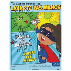 Sign: Rectangle, ″Fight Off Germs! Wash Your Hands!″ Paper, Wall Mount, 18″ High