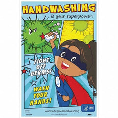 Sign: Rectangle, ″Fight Off Germs! Wash Your Hands!″ Paper, Wall Mount, 18″ High