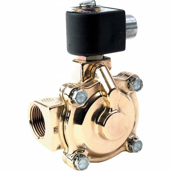 Parker - 120/60 - 110/50 VAC 1 NPT Port Brass Two-Way Internally Piloted Diaphragm Solenoid Valve - Best Tool & Supply