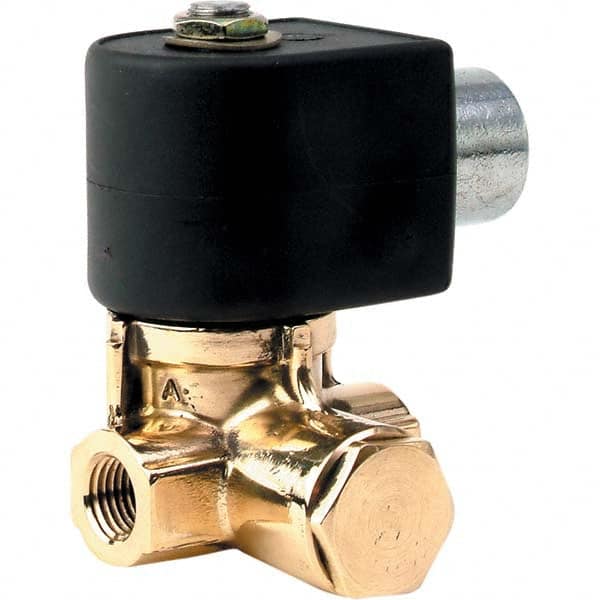 Parker - 120/60 - 110/50 VAC 1/4" NPT Port Brass Two-Way Internally Piloted Diaphragm Solenoid Valve - Best Tool & Supply